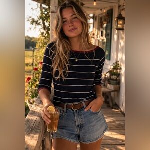 Christopher & Banks Navy and White Striped Long Sleeve Tee